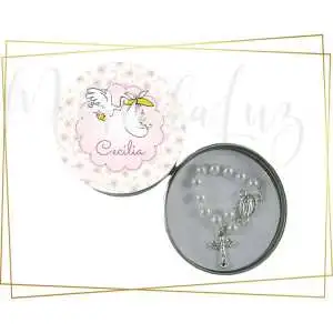 Lembrancinha Maternidade Mini Tercinho Cegonha Rosa Latinha com Mini Tercinho Decoração