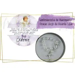 Lembrancinha de Nascimento Oração Anjo da Guarda Latinha com Mini Tercinho Decoração