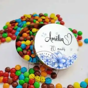 Lembrancinha para Festa de 70 Anos Feminina Latinha com Balinhas Decoração