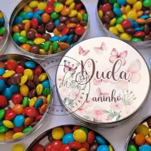 Lembrancinhas de Aniversário 1 Ano Borboletas Latinha com Balinhas Decoração