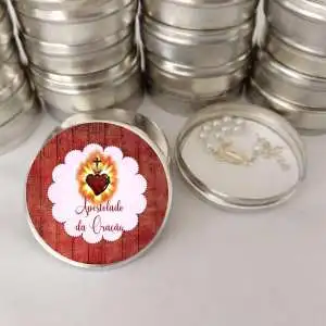 Lembrancinhas Apostolado da Oração Latinha com Mini Tercinho Decoração
