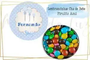 Lembrancinhas para Chá de Bebê Pirulito Azul Latinha com Balinhas Decoração