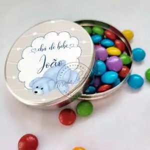 Lembrancinha Chá de Bebê Ursinho Latinha com Balinhas Decoração