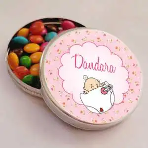 Lembrancinhas Chá de Fraldas Feminino Latinha com Balinhas Decoração