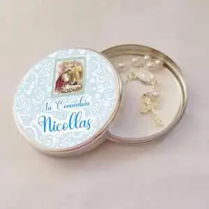 Lembrancinhas Primeira Comunhão Menino Latinha com Mini Tercinho Decoração