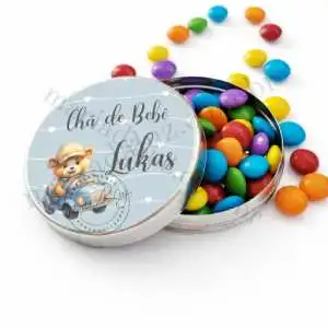 Lembrancinhas para Chá de Fraldas Masculino Simples Latinha com Balinhas Decoração