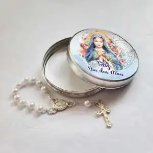 Lembrancinhas para o Dia das Mães Católicas Latinha com Mini Tercinho Decoração