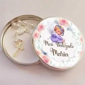 Latinha Mini Terço para Batizado