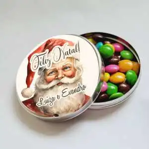 Lembrancinha de Natal Papai Noel Latinha com Balinhas